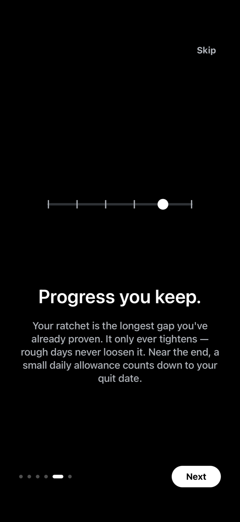 Unpouch onboarding screen explaining progress you keep
